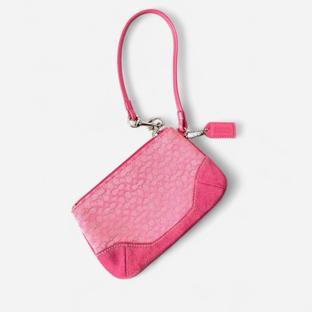 Coach y2k pink signature canvas monogram suede wrislet